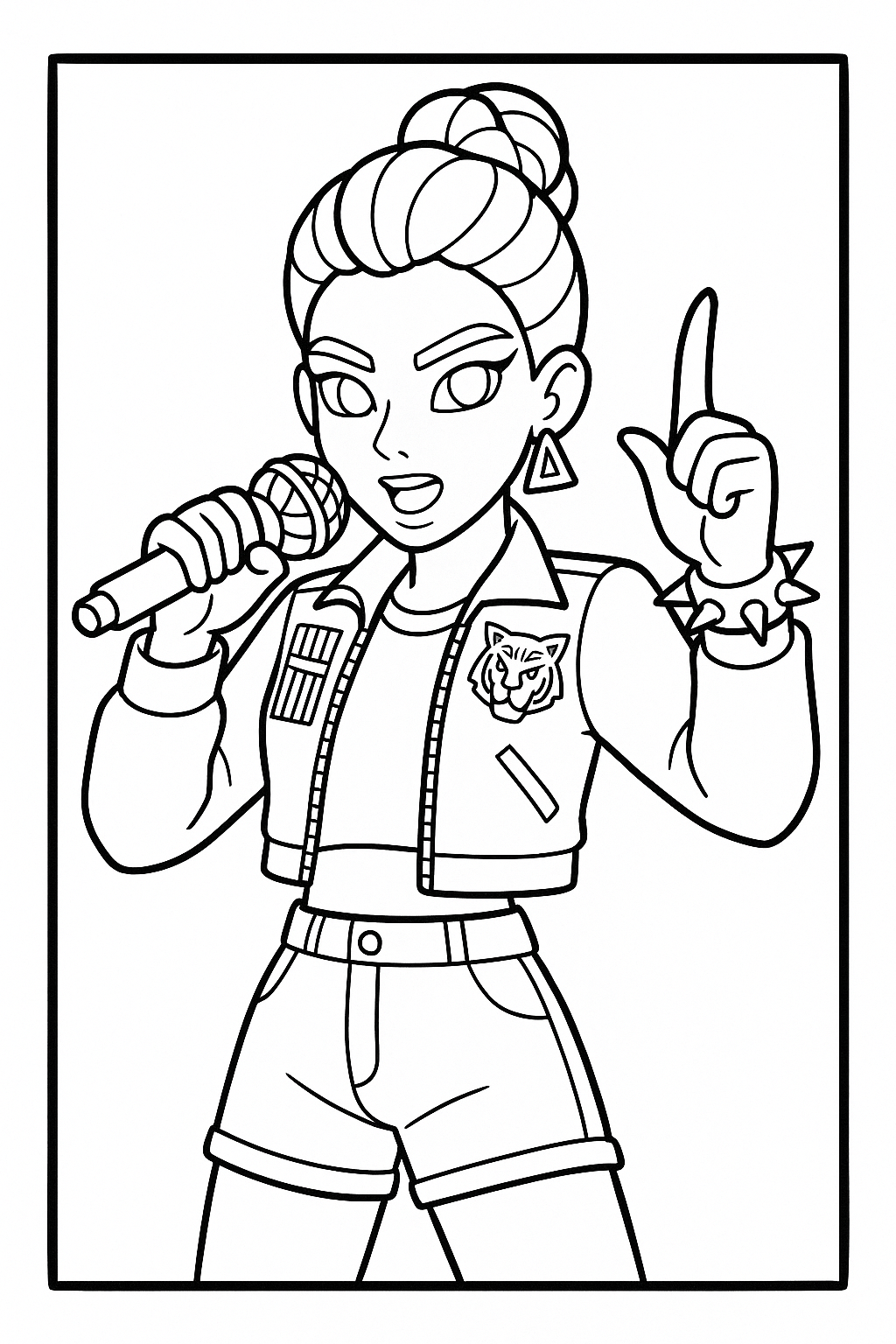 Rumi Singing with Microphone - Free printable KPop Demon Hunters coloring page