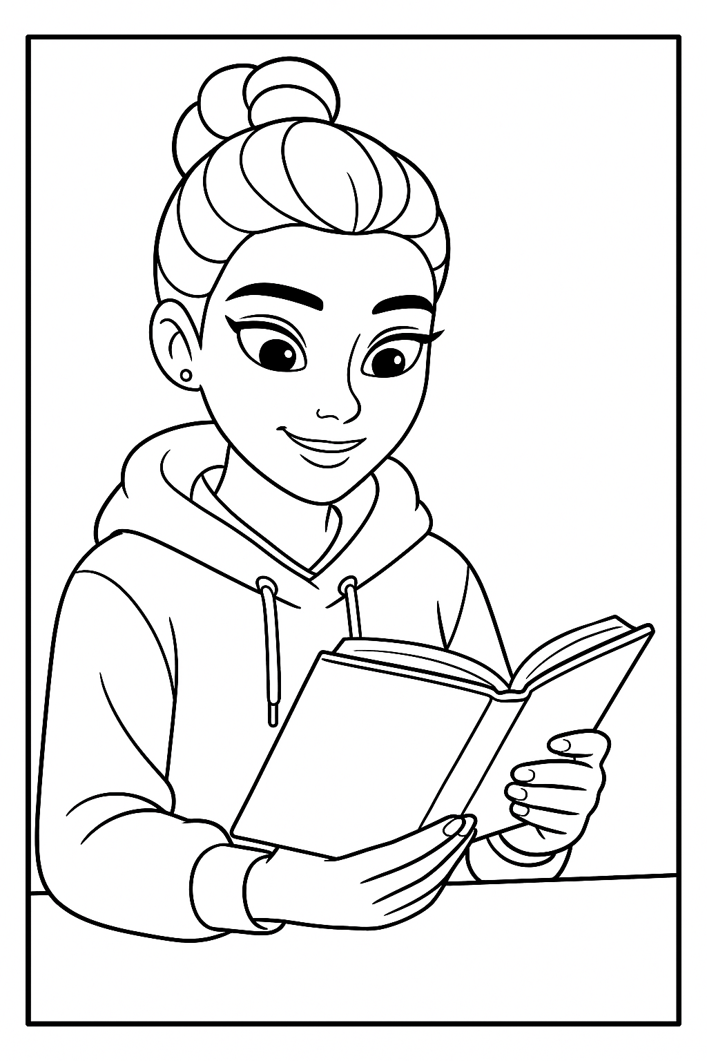 Rumi reading a book - Free printable KPop Demon Hunters coloring page