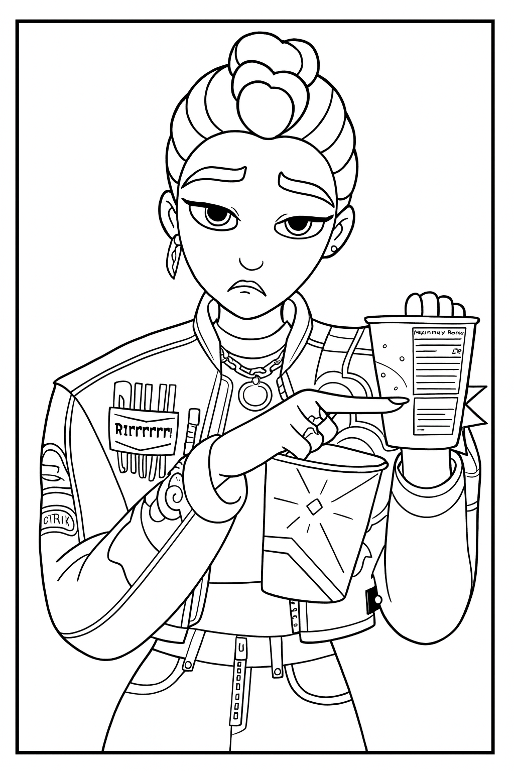 Rumi with Fast Food Drink - Free printable KPop Demon Hunters coloring page