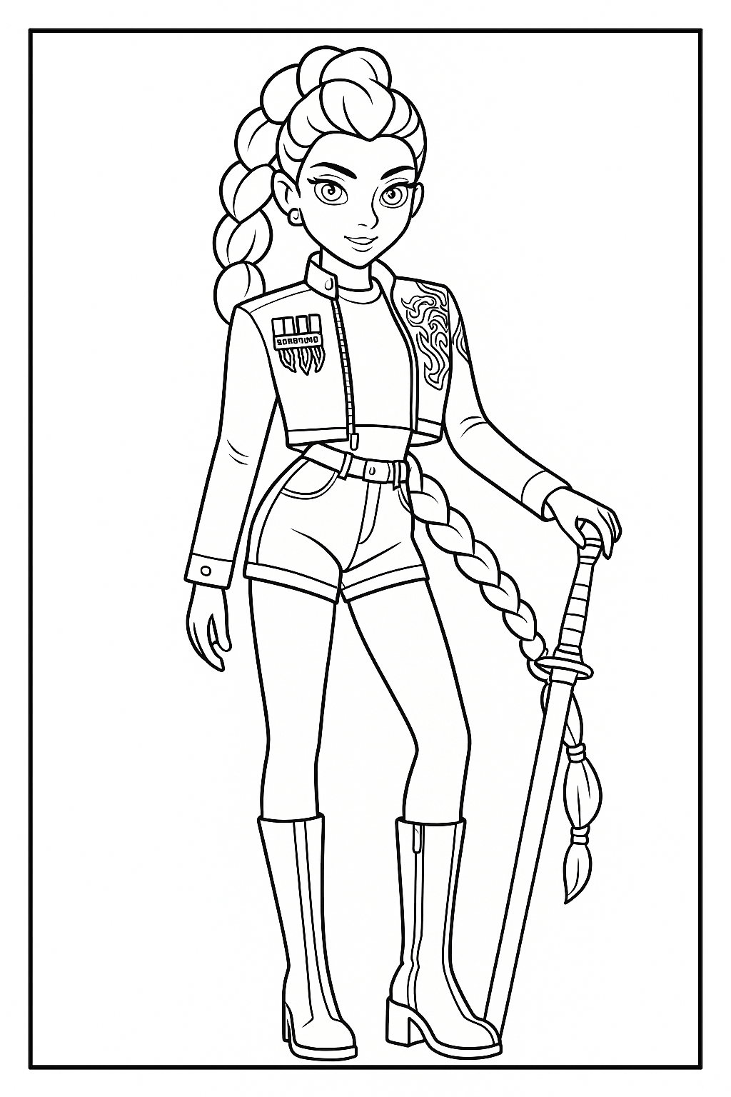 Rumi with Sword - Free printable KPop Demon Hunters coloring page