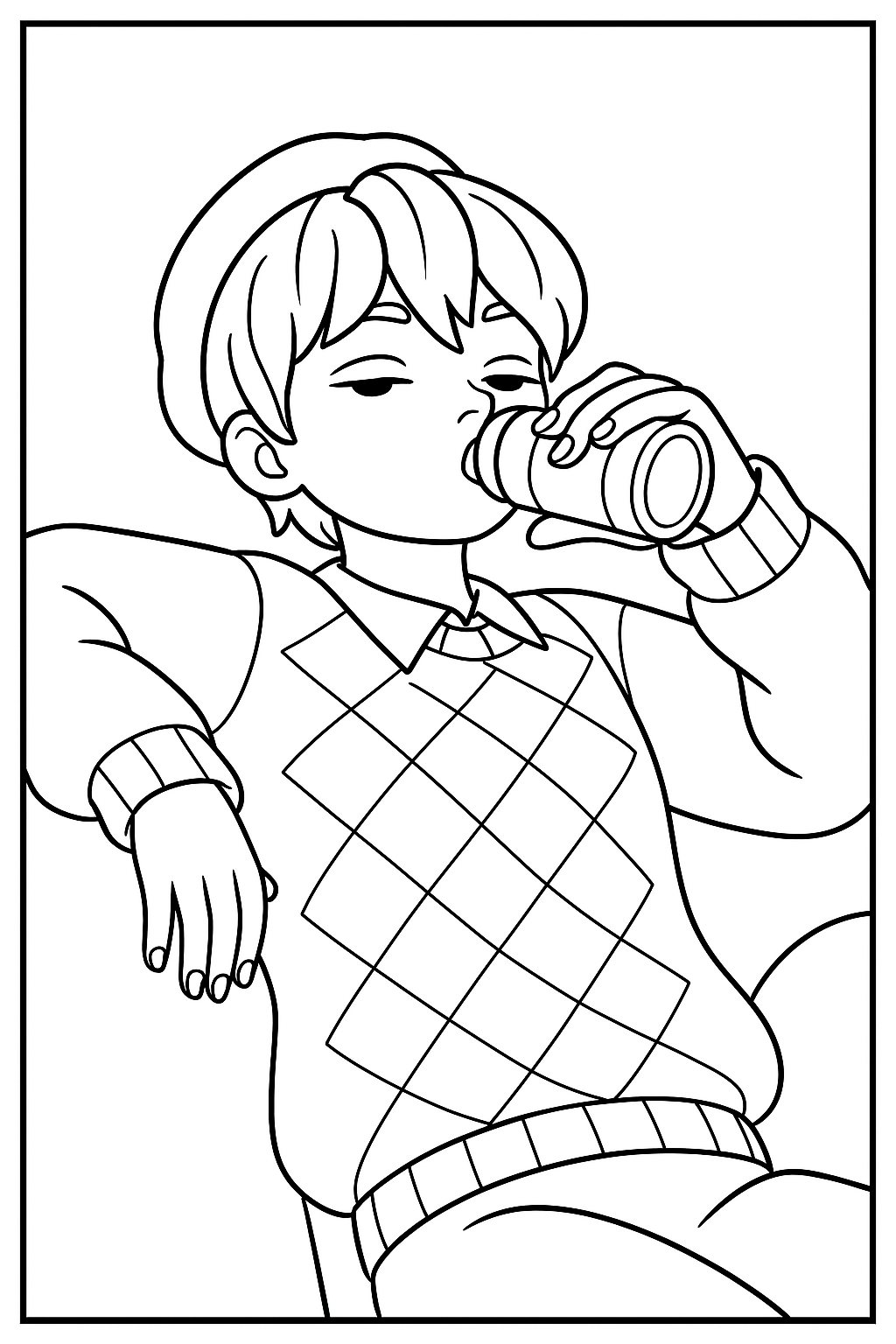 Baby Saja Drinking Water Pose - Free printable KPop Demon Hunters coloring page