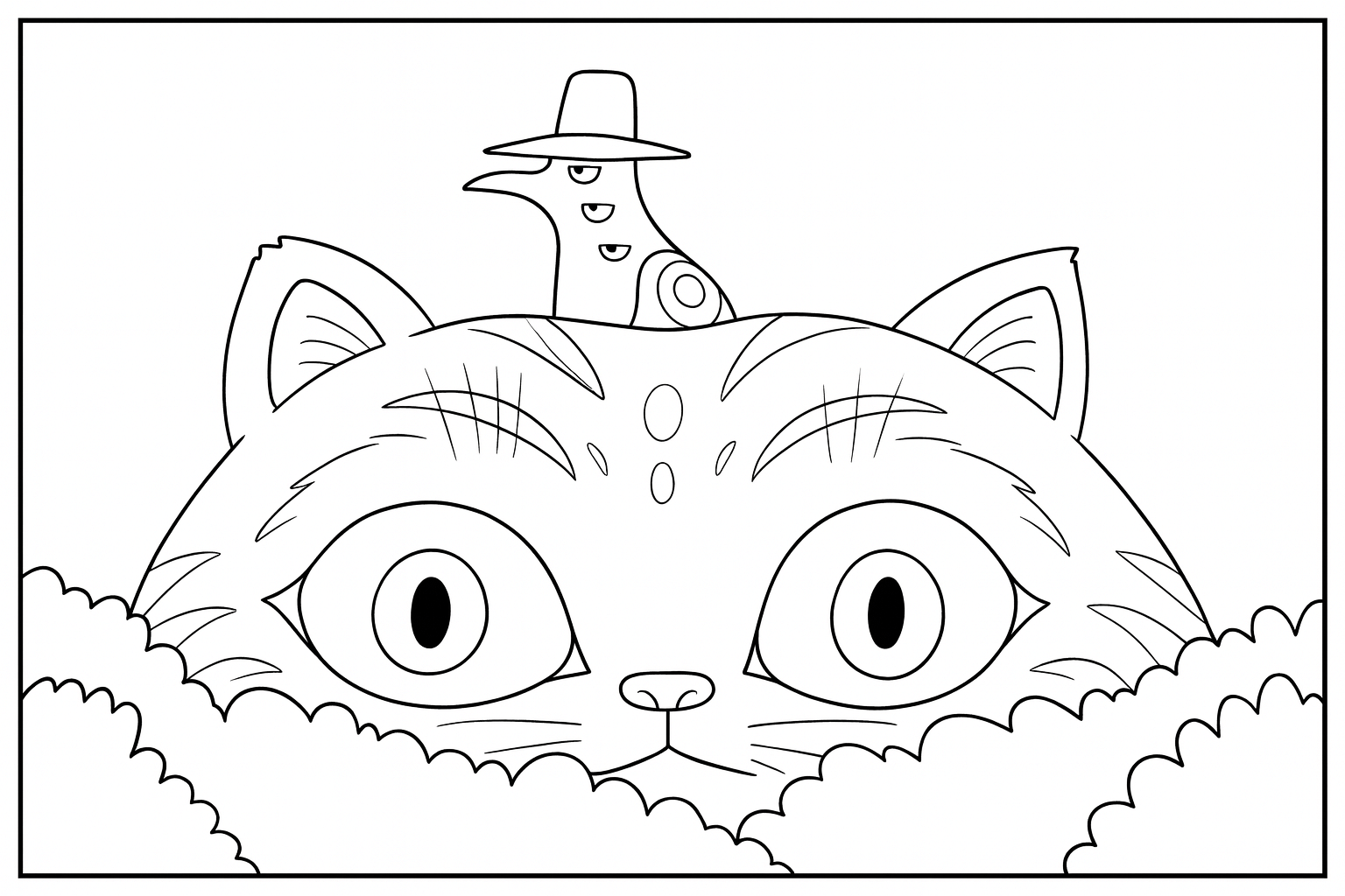 Derpy Tiger (Blue Tiger) and Sussy (Magpie) on top of his head - Free printable KPop Demon Hunters coloring page