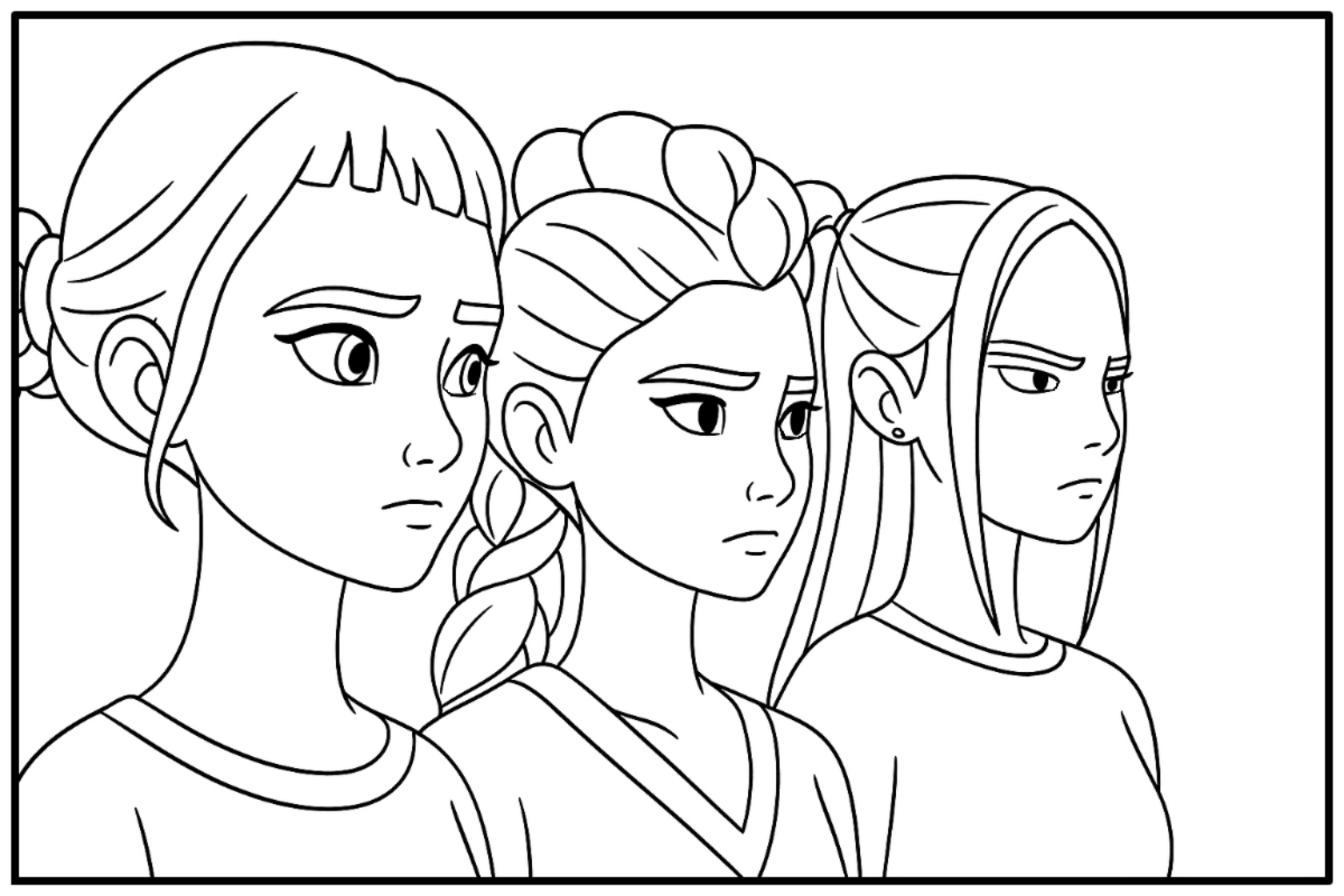 Huntrix Group Training - Free printable KPop Demon Hunters coloring page