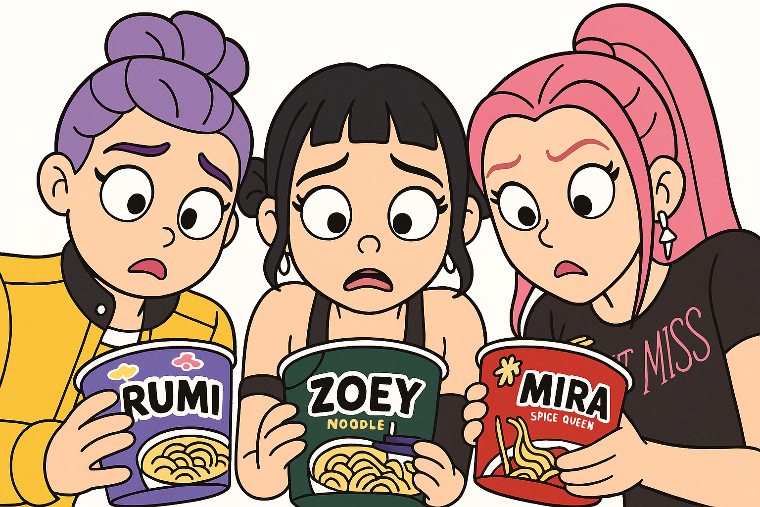 Huntrix Eating Ramen Cute Version Coloring Sheet colored inspiration 1
