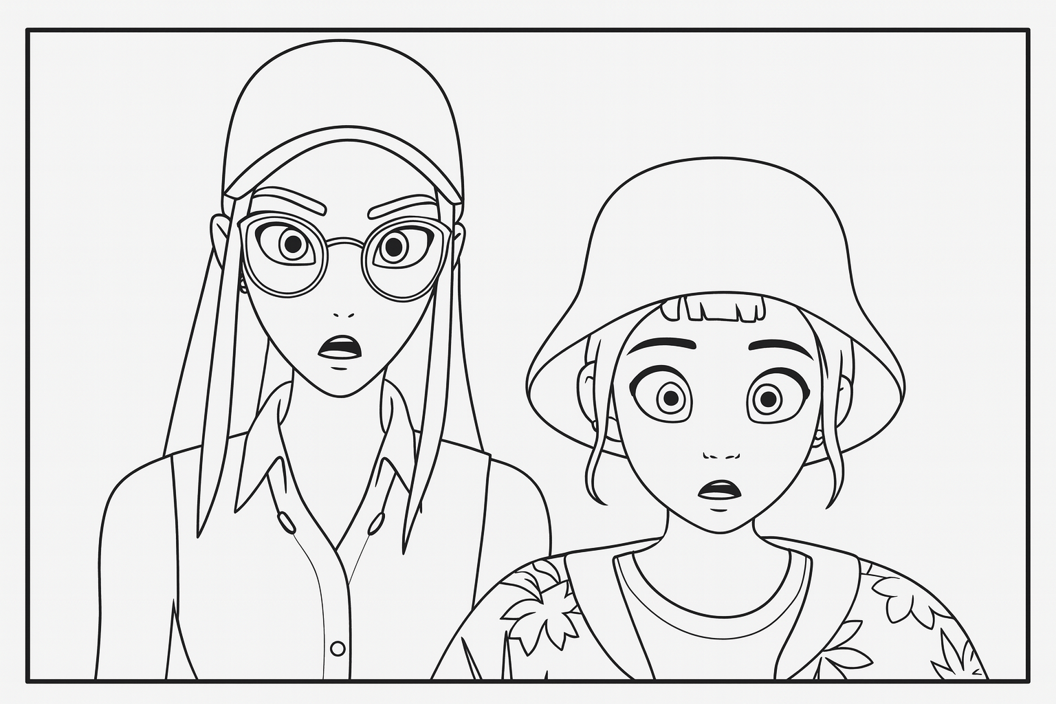 Mira & Zoey Close-Up Portrait1 - Free printable KPop Demon Hunters coloring page