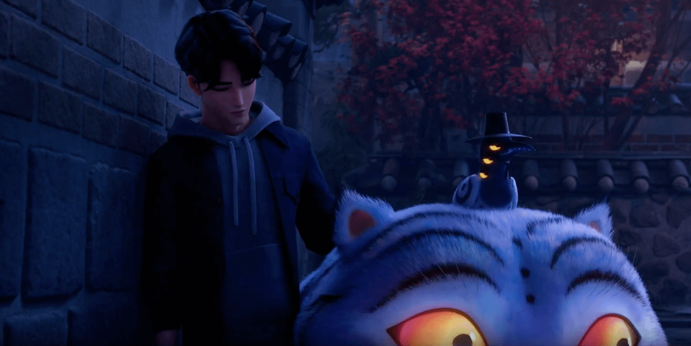 Jinu with Blue Tiger and Sussie Bird Coloring Sheet - Click to create puzzle