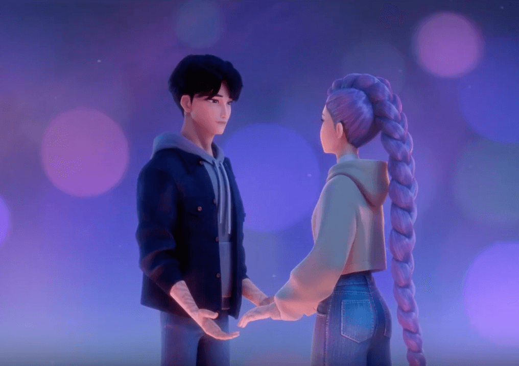 Jinu with Rumi — Hands in Hands Romantic Moment Coloring Sheet - Click to create puzzle