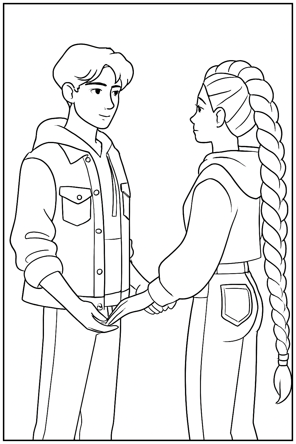 Jinu with Rumi — Hands in Hands Romantic Moment Coloring Sheet - Click to color online