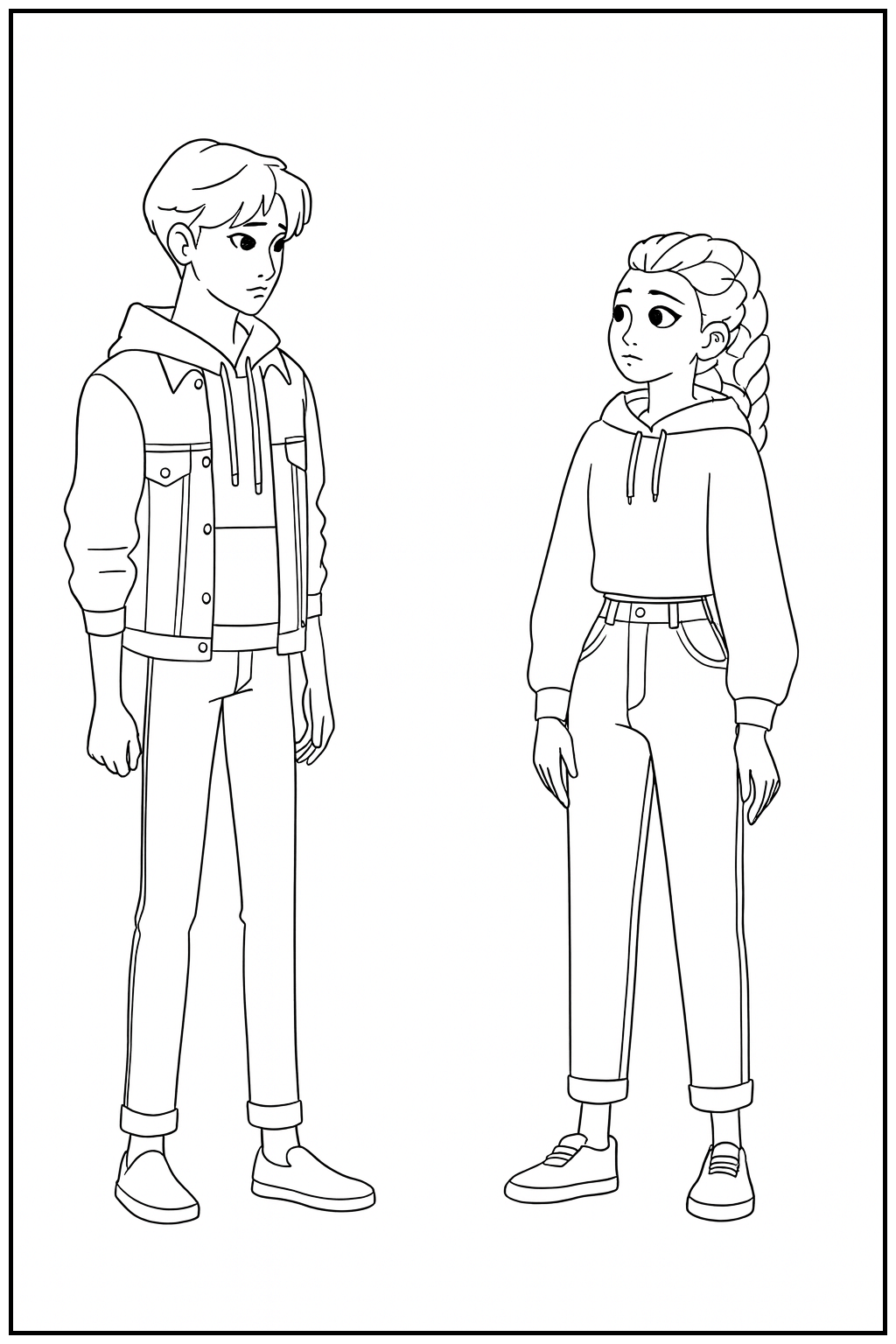 Jinu with Rumi Coloring Sheet - Free printable KPop Demon Hunters coloring page