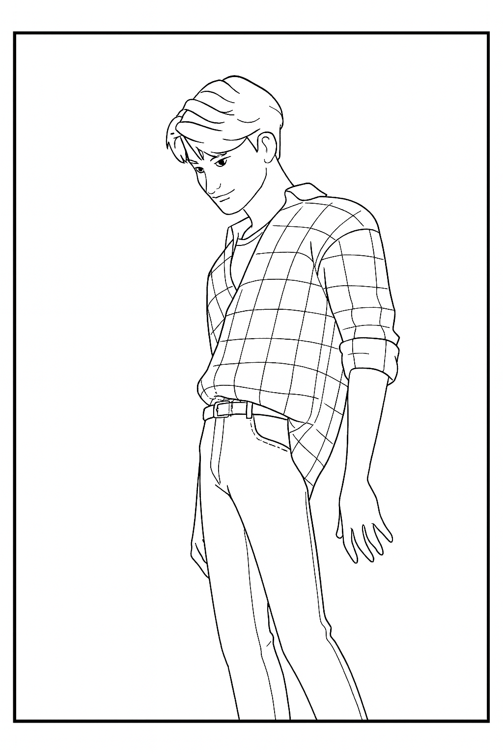 Jinu calm and thoughtful pose - Free printable KPop Demon Hunters coloring page