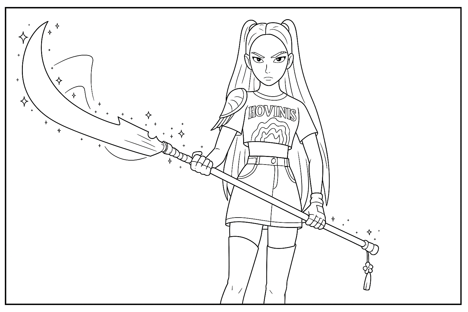 Mira with Magic Scythe - Free printable KPop Demon Hunters coloring page