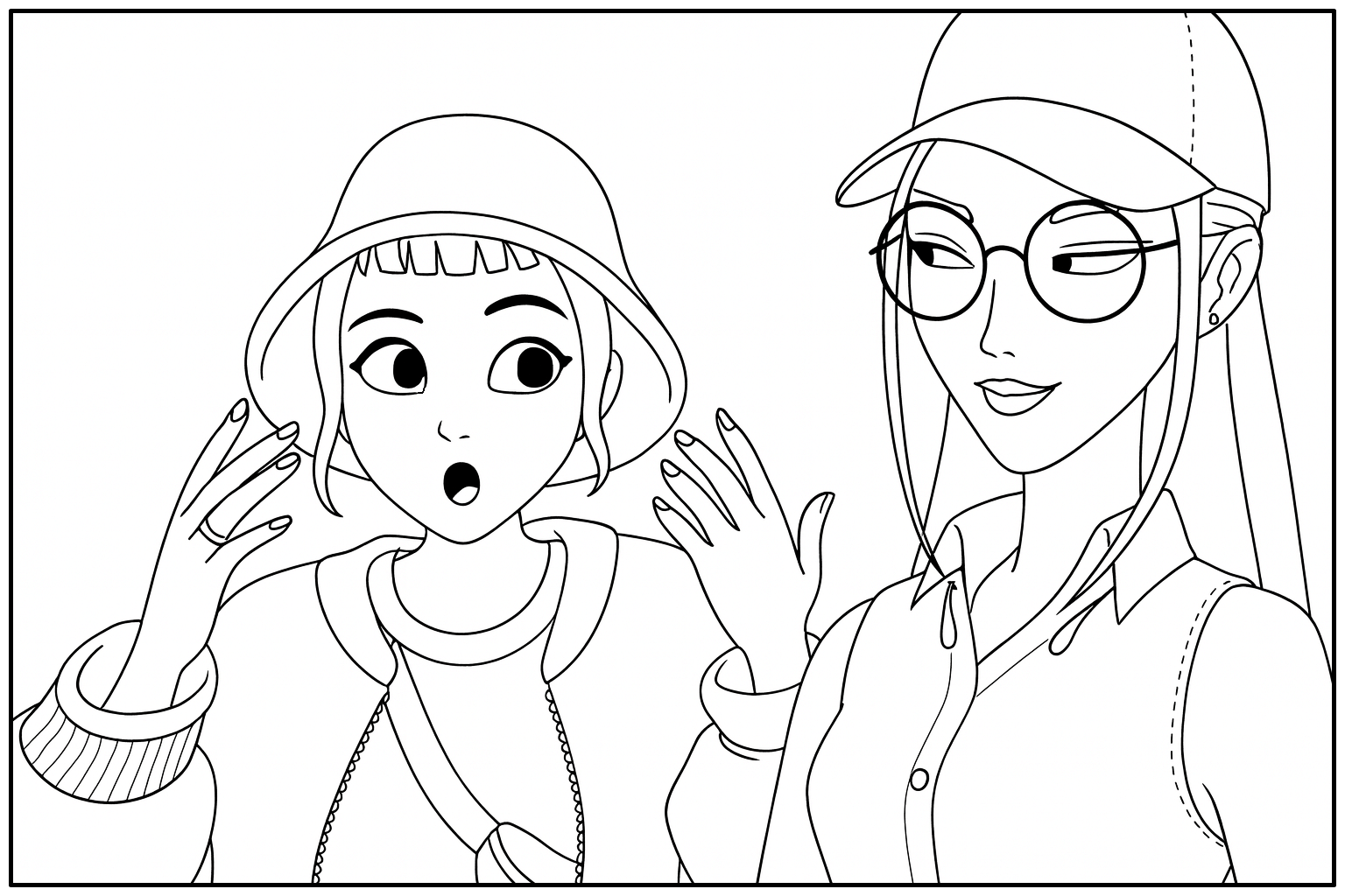 Mira and Zoey in clinic because of Rumi's voice - Click to color online