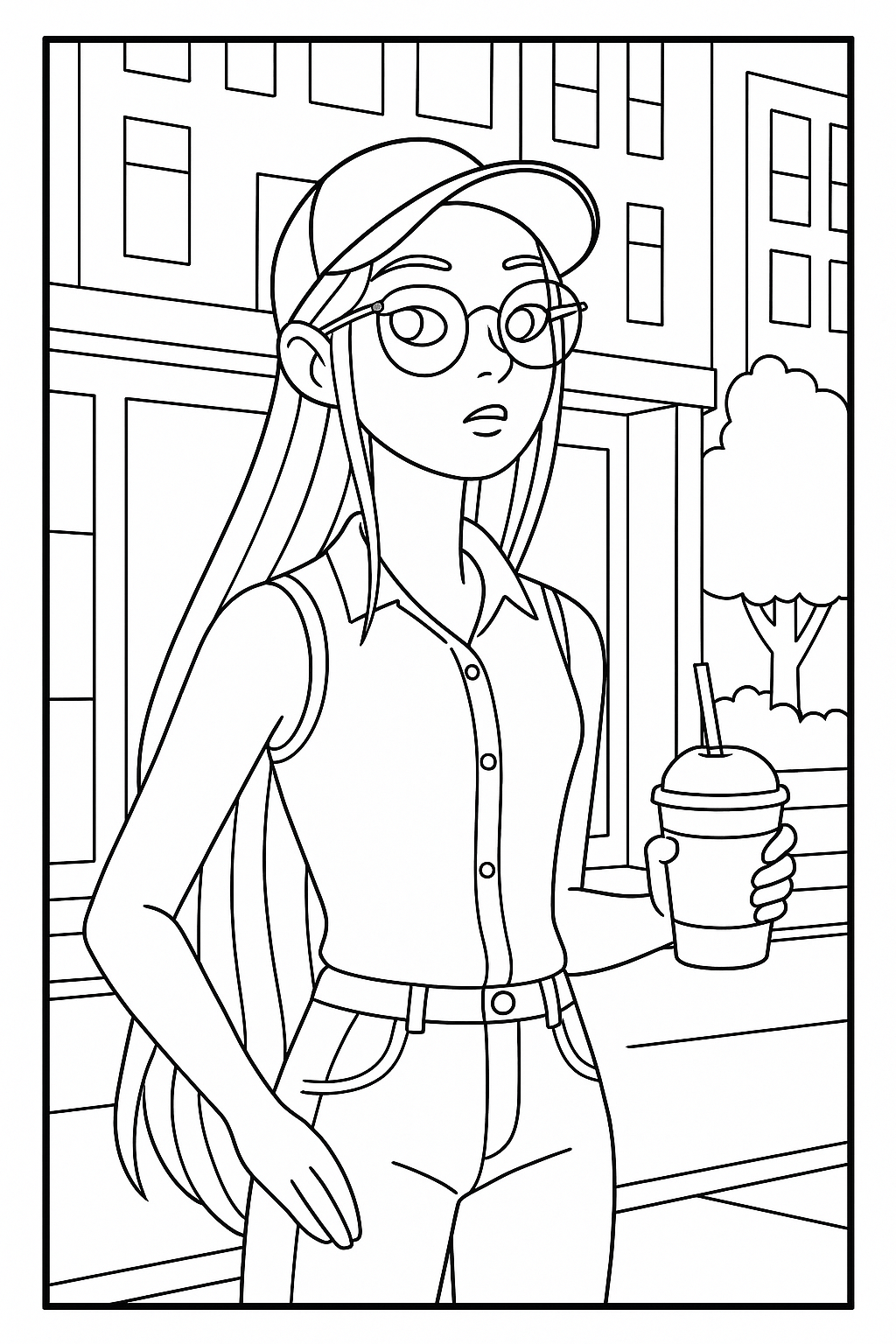 Mira Casual Street Drink - Free printable KPop Demon Hunters coloring page