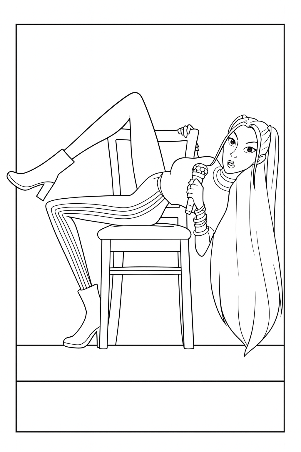 Mira Chair Performance Pose - Free printable KPop Demon Hunters coloring page