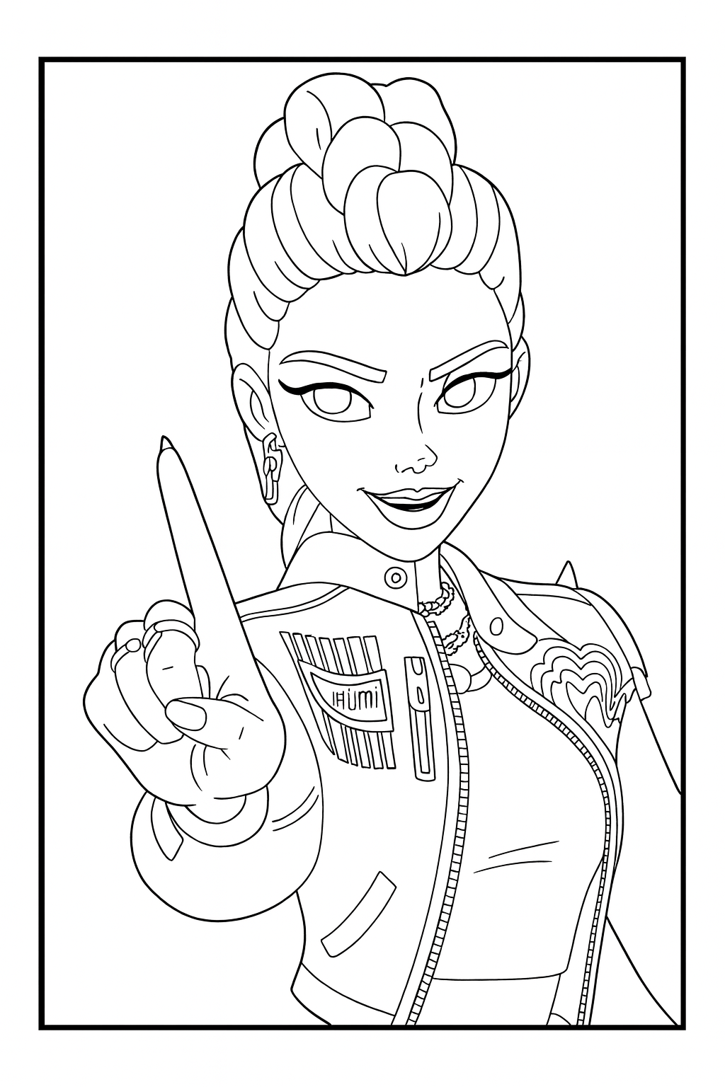 Rumi Pointing Forward - Free printable KPop Demon Hunters coloring page