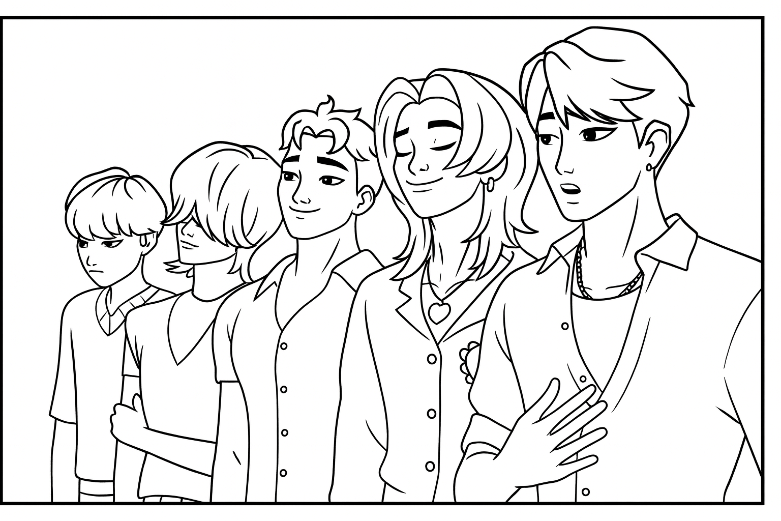 Saja Boys Antagonize Huntrix at the Show - Free printable KPop Demon Hunters coloring page