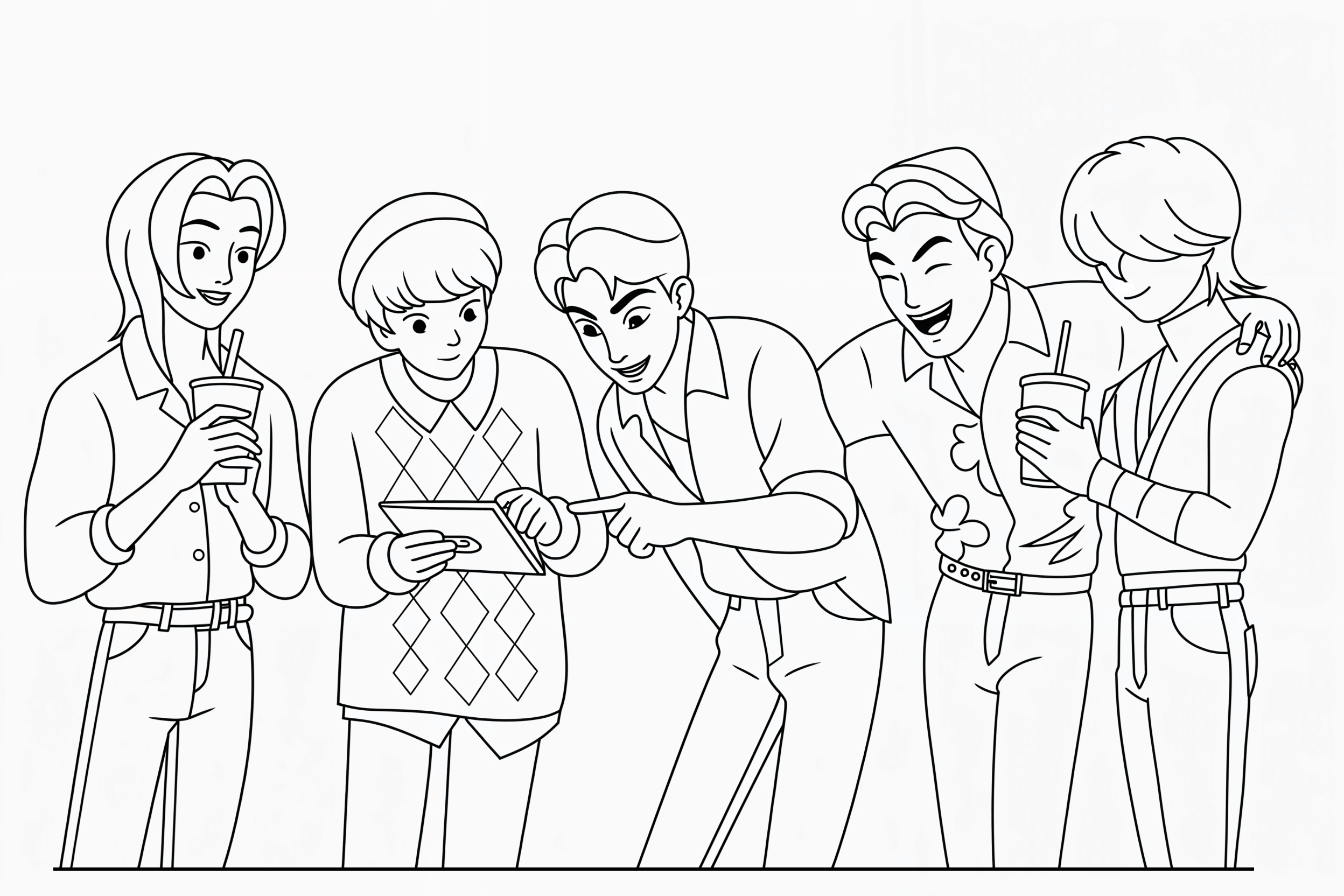 Saja Boys Watching Pad - Free printable KPop Demon Hunters coloring page