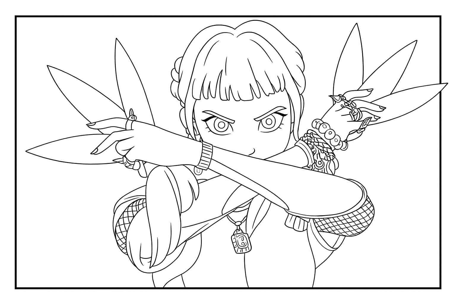 Zoey Throwing Knives - Free printable KPop Demon Hunters coloring page