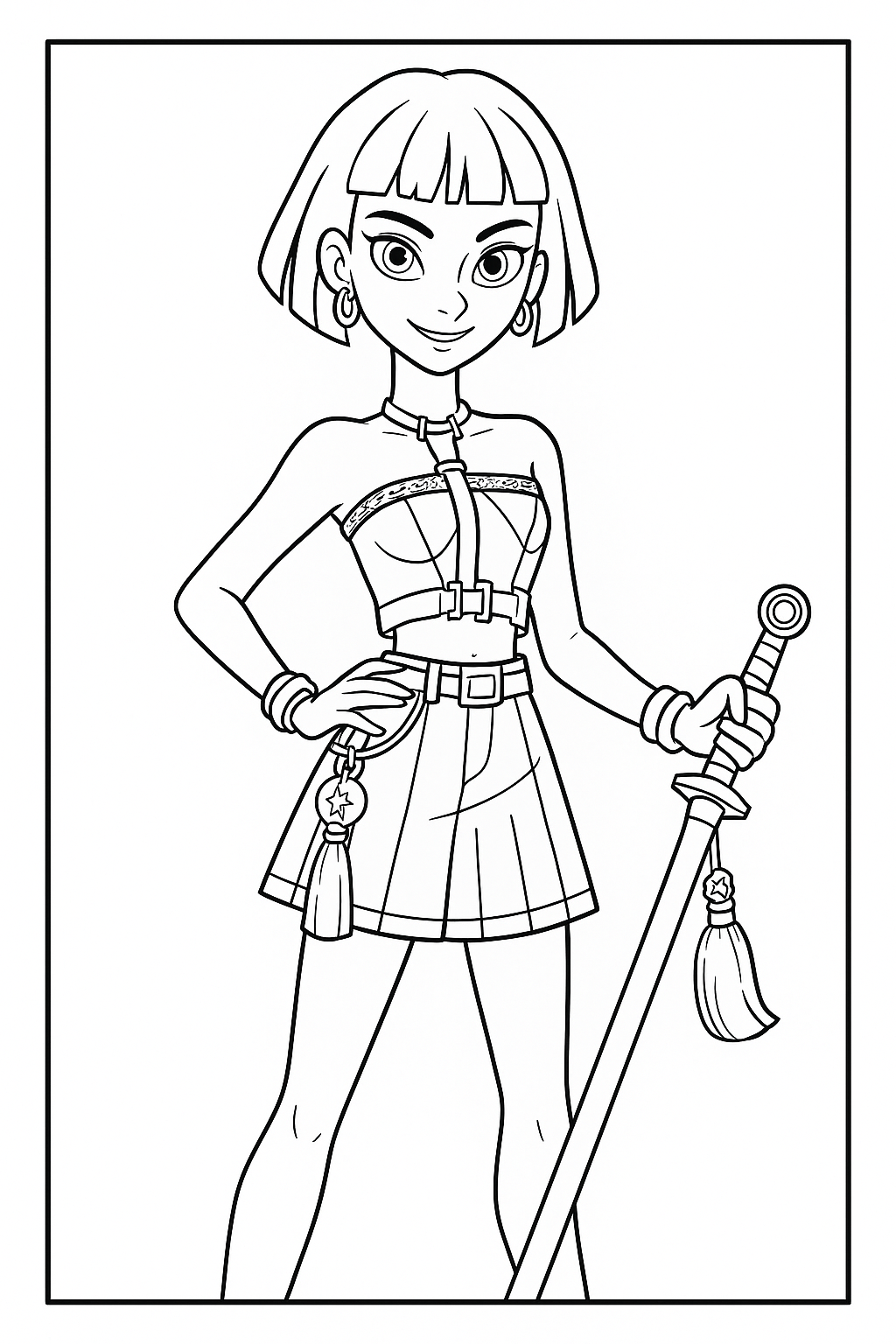 Zoey Sword Stance - Free printable KPop Demon Hunters coloring page