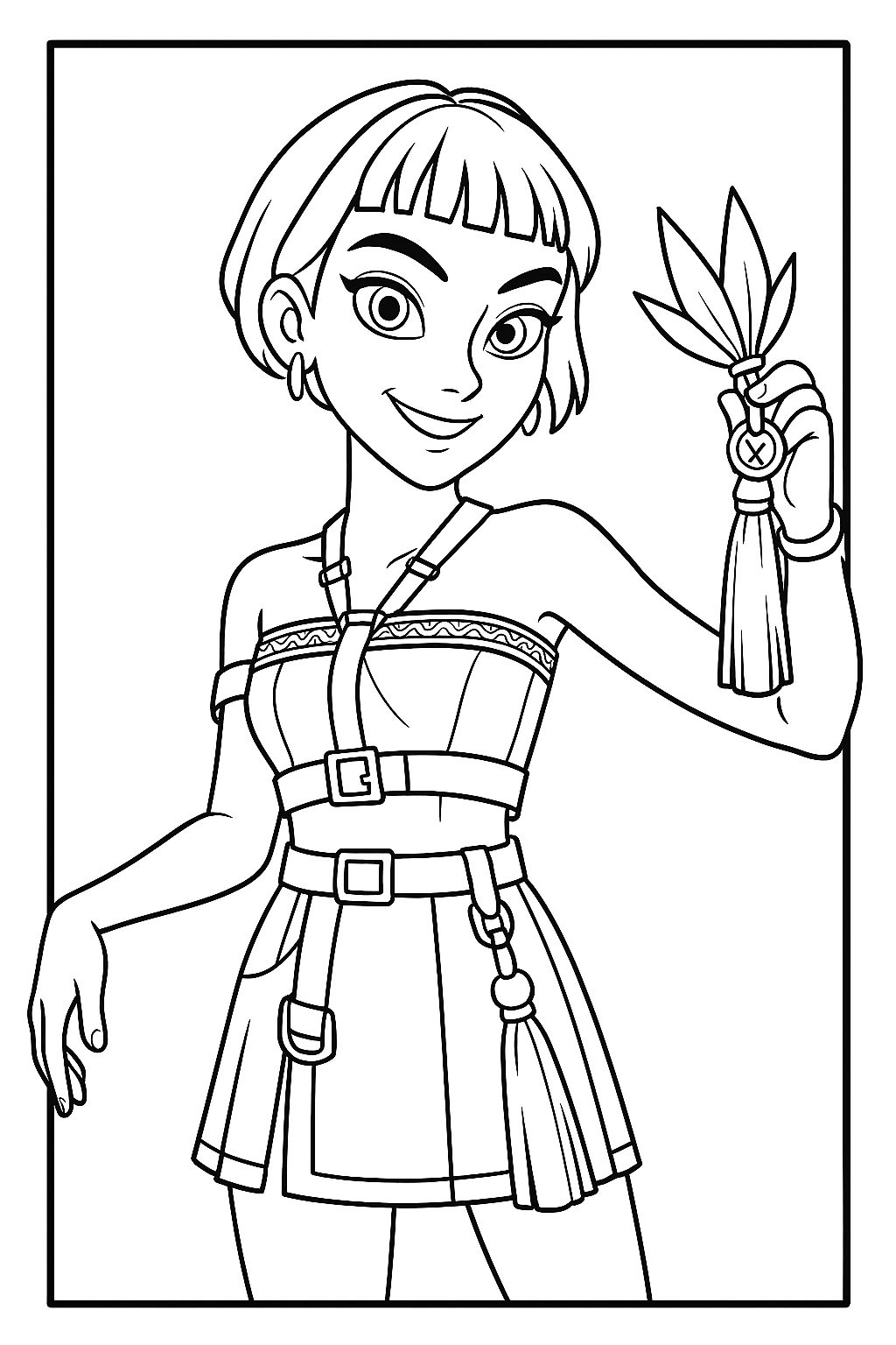 Zoey Smiling with Ninja Star - Free printable KPop Demon Hunters coloring page