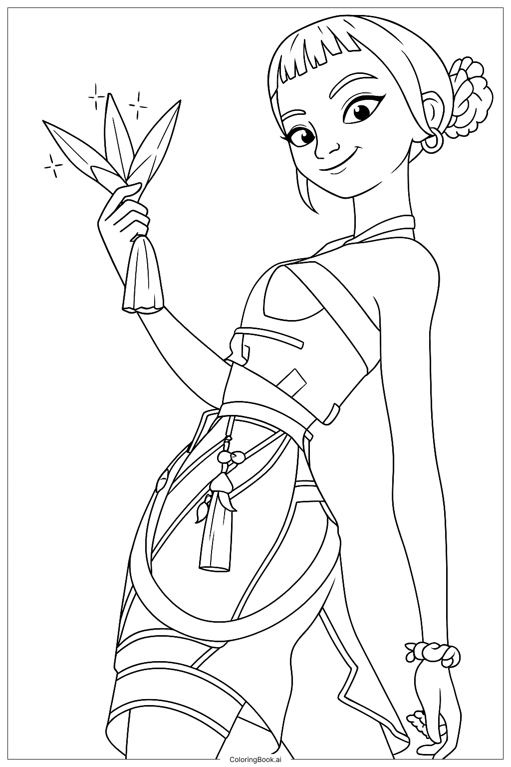 Zoey with Sparkling Ninja Star - Free printable KPop Demon Hunters coloring page