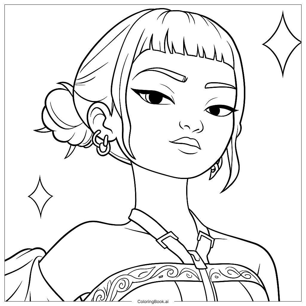 Confident Zoey Close-Up - Free printable KPop Demon Hunters coloring page