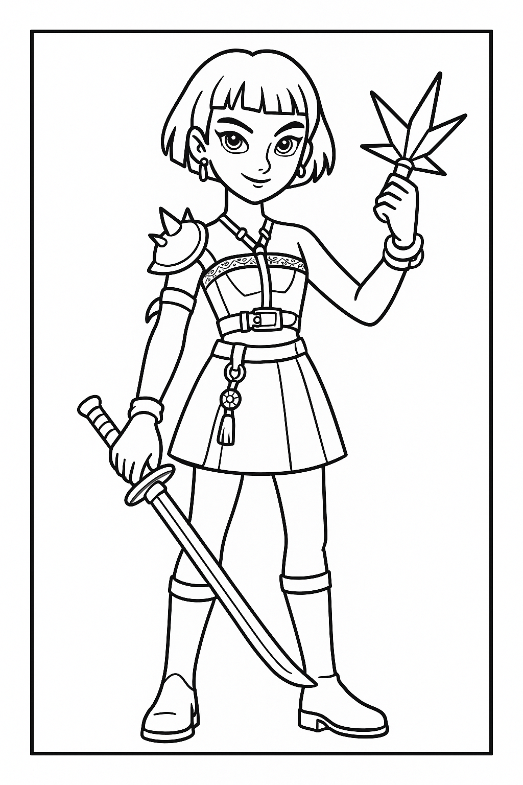 Zoey with Sword - Free printable KPop Demon Hunters coloring page