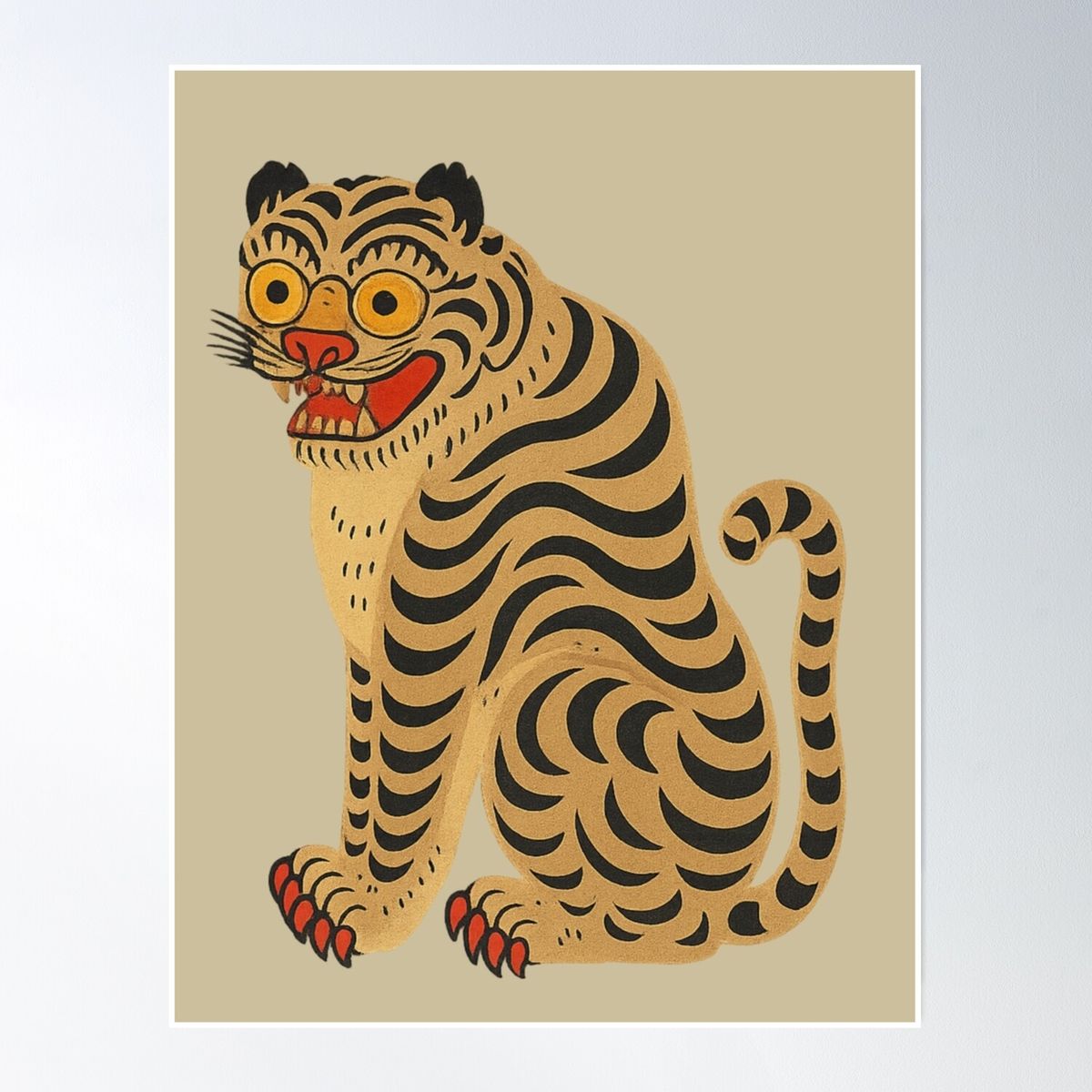 A vibrant Korean Minhwa painting, possibly featuring a folk tiger.